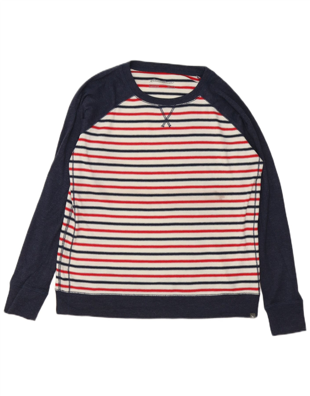 Eddie Bauer Womens Sweatshirt Jumper UK 16 Large Navy Blue Striped Cotton