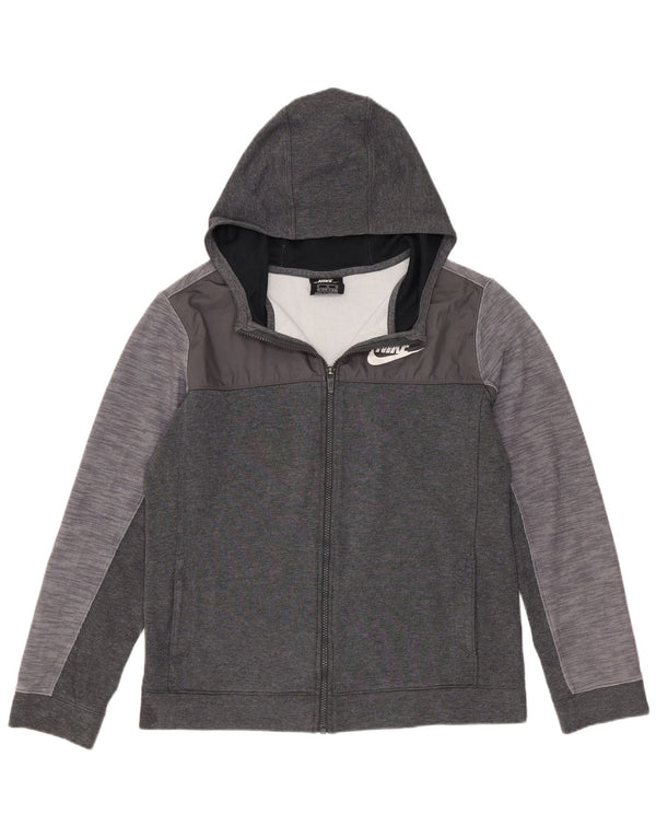 Nike Boys Zip Hoodie Sweater 13-14 Years XL Grey Colourblock Cotton