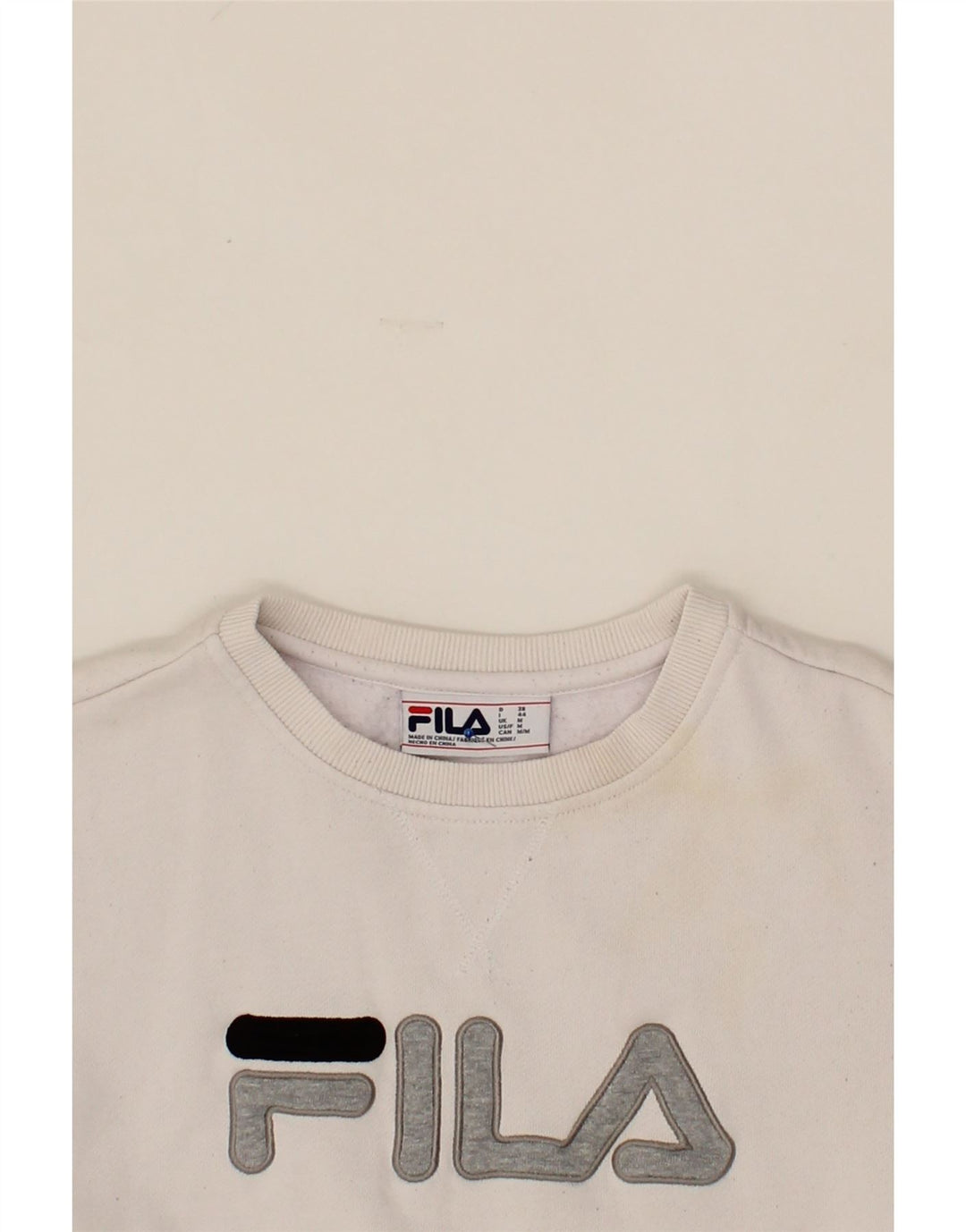 FILA Womens Graphic Sweatshirt Jumper UK 14 Medium White Cotton Vintage Fila and Second-Hand Fila from Messina Hembry 
