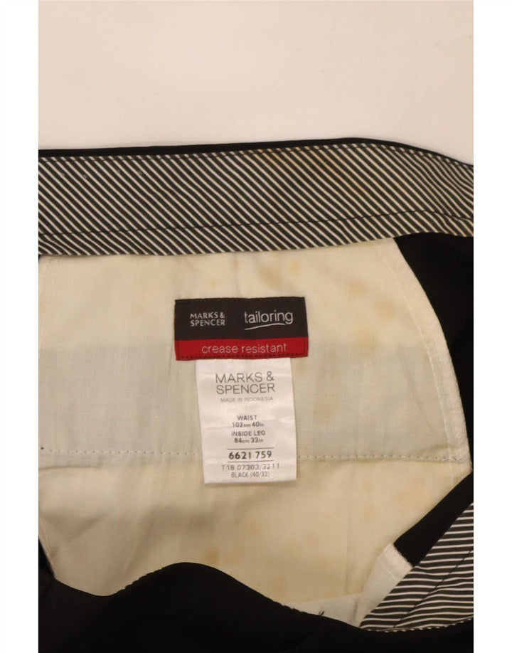 Marks & Spencer Mens Pegged Suit Trousers W40 L33 Black Polyester