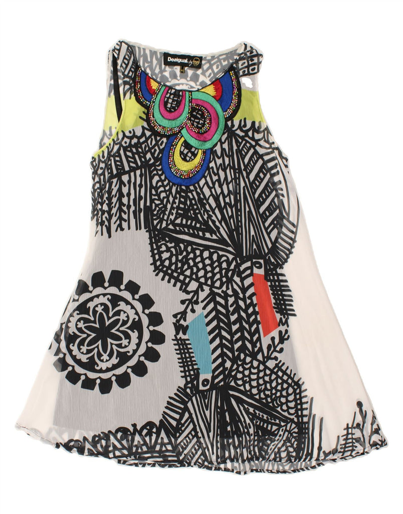 DESIGUAL Womens Sleeveless Graphic A-Line Dress EU 40 Medium White | Vintage Desigual | Thrift | Second-Hand Desigual | Used Clothing | Messina Hembry 