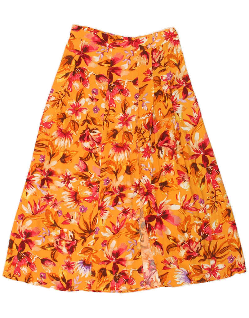 H&M Womens A-Line Skirt UK 10 Small W26 Orange Floral Viscose | Vintage H&M | Thrift | Second-Hand H&M | Used Clothing | Messina Hembry 