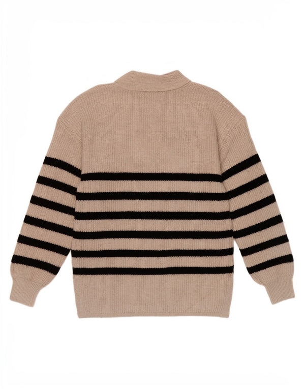 Marks & Spencer Womens Polo Neck Jumper Sweater UK 14 Medium Beige Striped