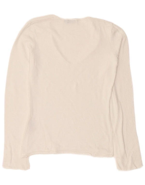 Lotto Womens V-Neck Jumper Sweater UK 12 Medium White Cotton