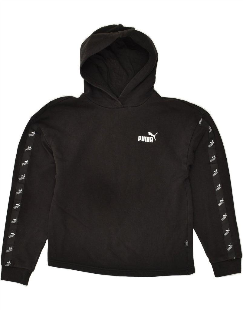 PUMA Girls Graphic Hoodie Jumper 13-14 Years Black Cotton | Vintage Puma | Thrift | Second-Hand Puma | Used Clothing | Messina Hembry 