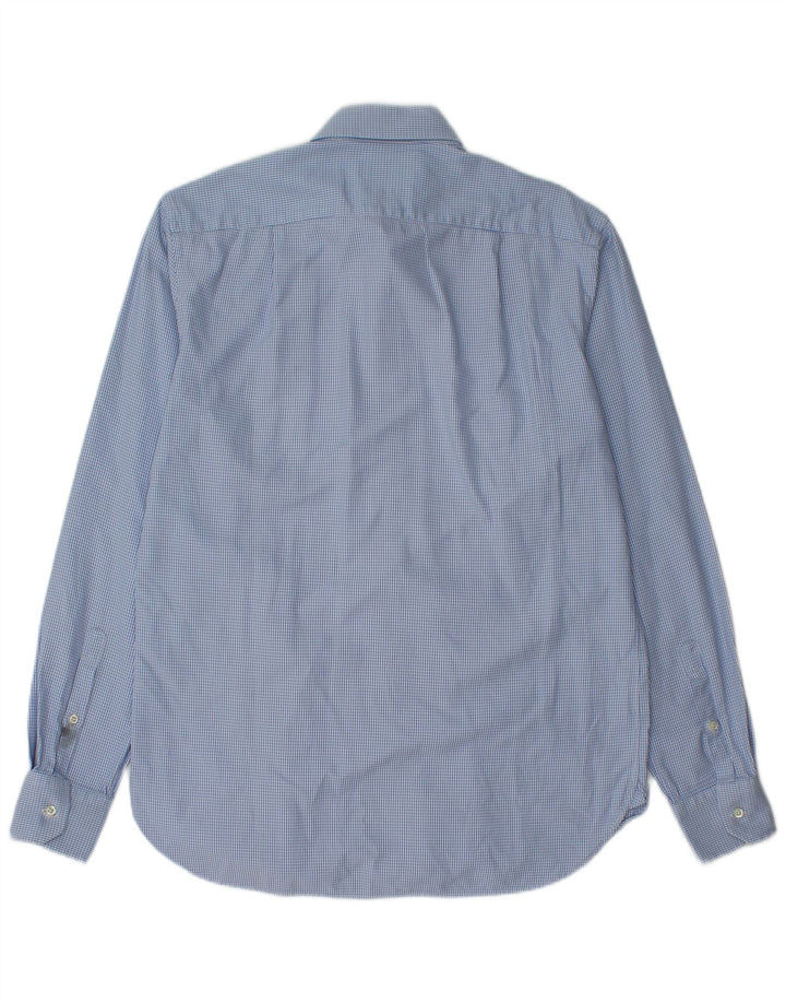 Boggi Mens Custom Fit Shirt Size 40 15 1/2 Medium Blue Houndstooth Cotton