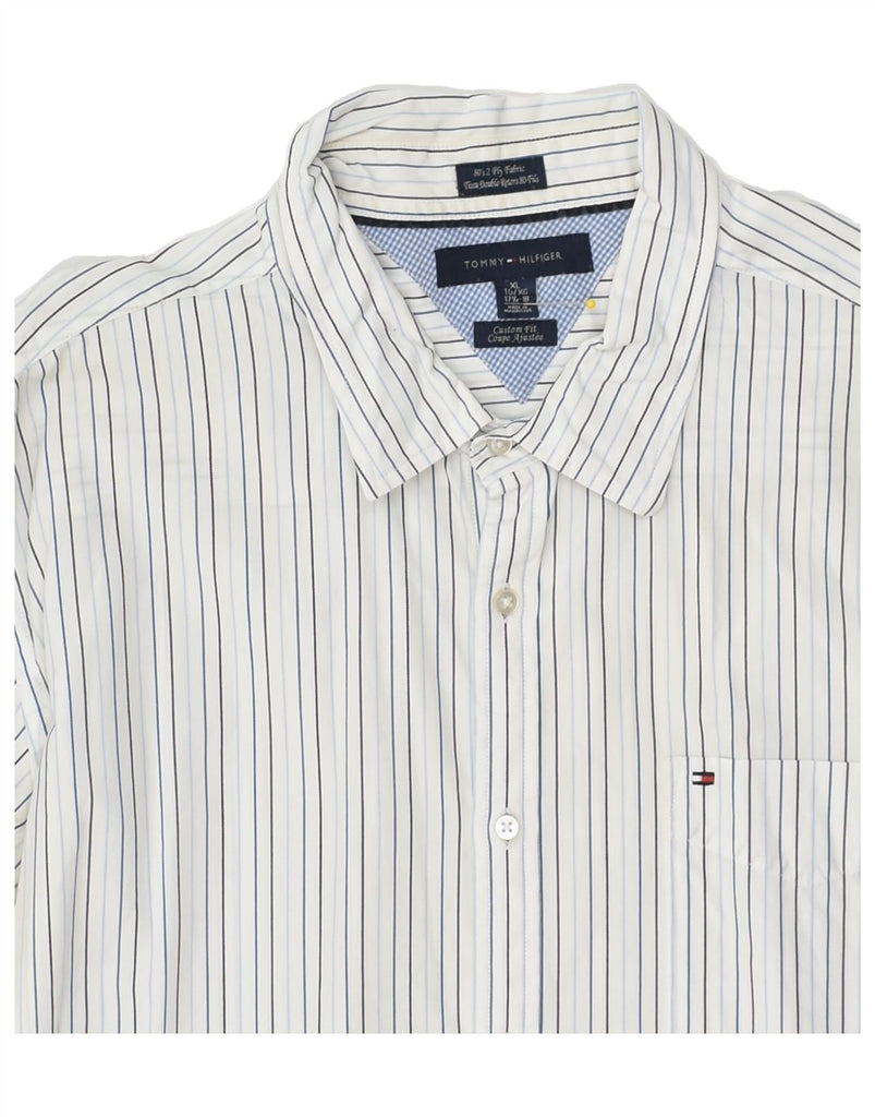 TOMMY HILFIGER Mens Tall Custom Fit Shirt Size 17 1/2  18 XL White Striped | Vintage Tommy Hilfiger | Thrift | Second-Hand Tommy Hilfiger | Used Clothing | Messina Hembry 