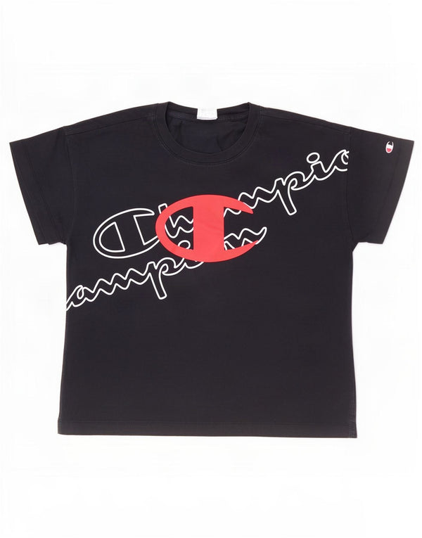 Champion Womens Graphic T-Shirt Top UK 12 Medium Navy Blue