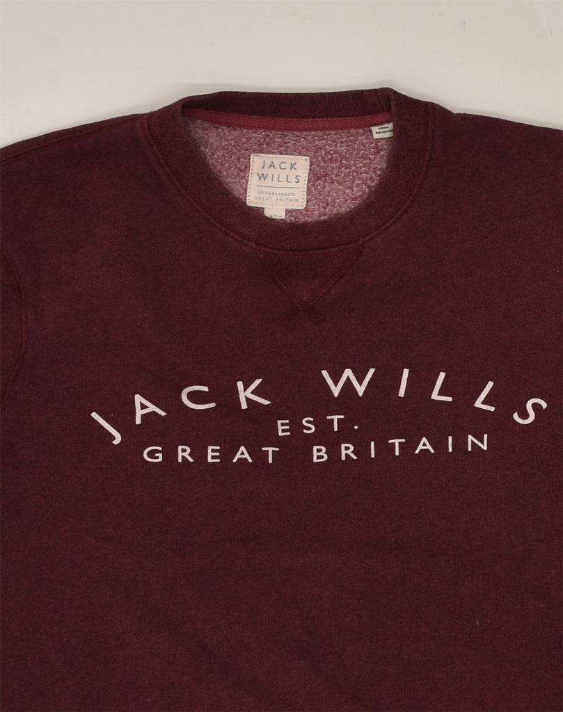 JACK WILLS Mens Graphic Sweatshirt Jumper Small Maroon Cotton | Vintage Jack Wills | Thrift | Second-Hand Jack Wills | Used Clothing | Messina Hembry 