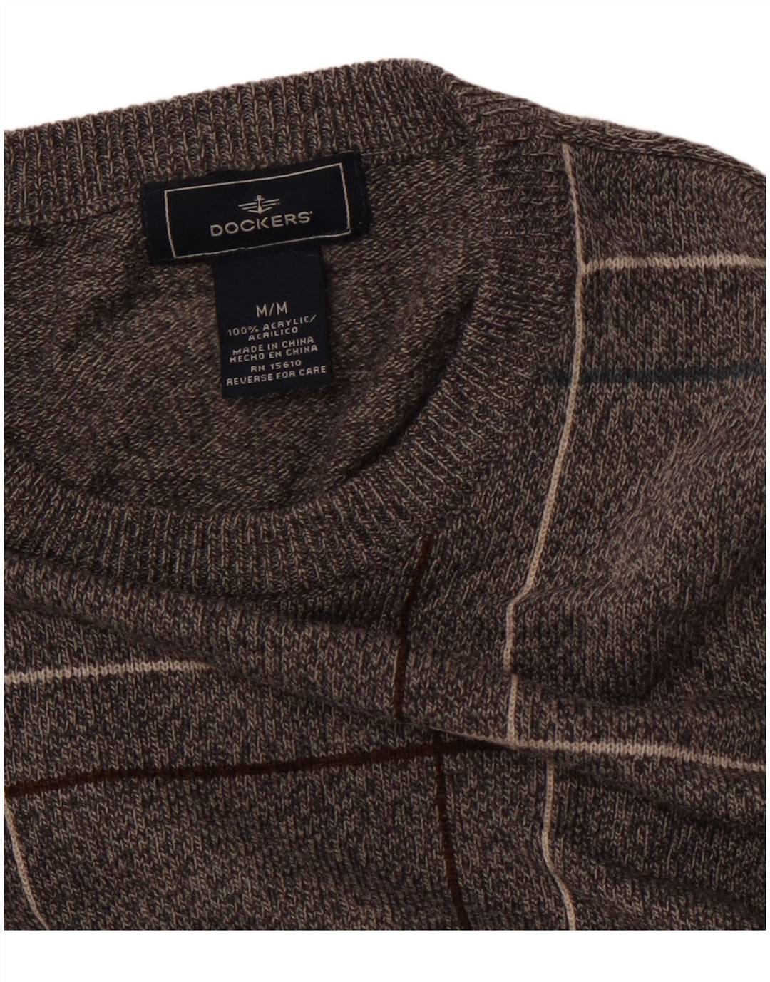 DOCKERS Mens Crew Neck Jumper Sweater Medium Grey Check Acrylic