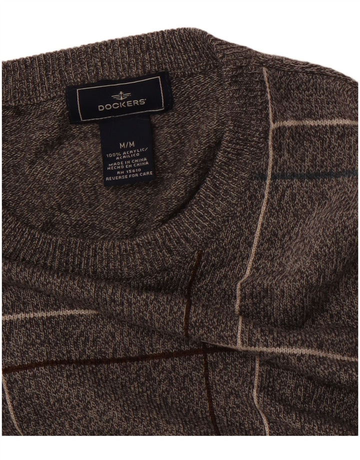DOCKERS Mens Crew Neck Jumper Sweater Medium Grey Check Acrylic