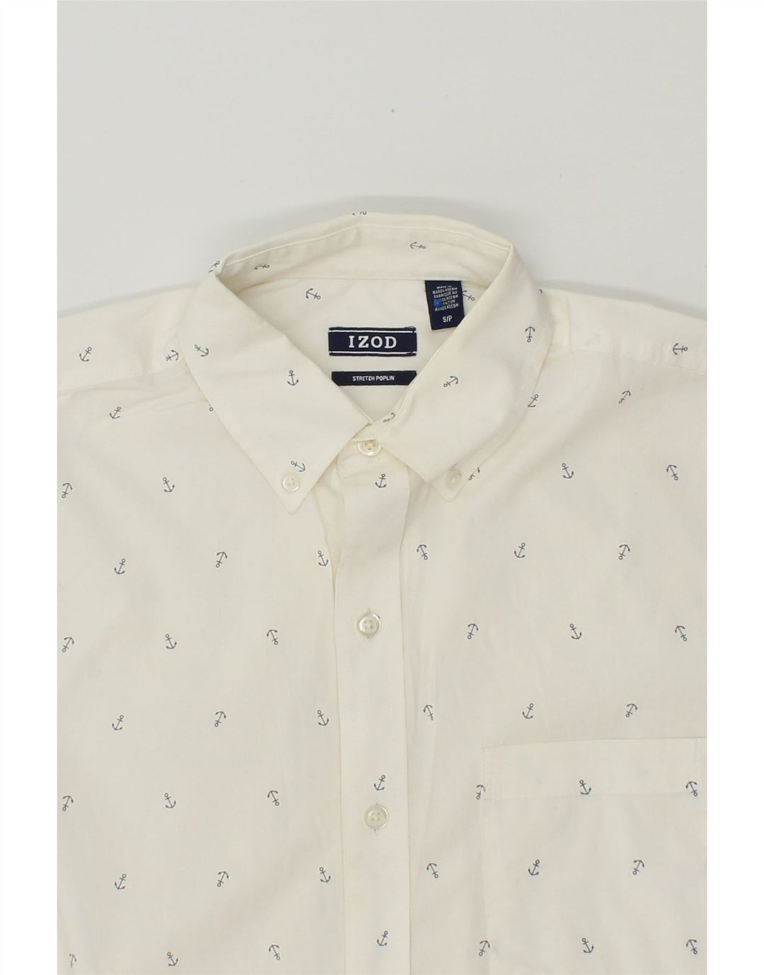IZOD Mens Stretch Poplin Short Sleeve Shirt Small White Spotted Cotton Vintage Izod and Second-Hand Izod from Messina Hembry 