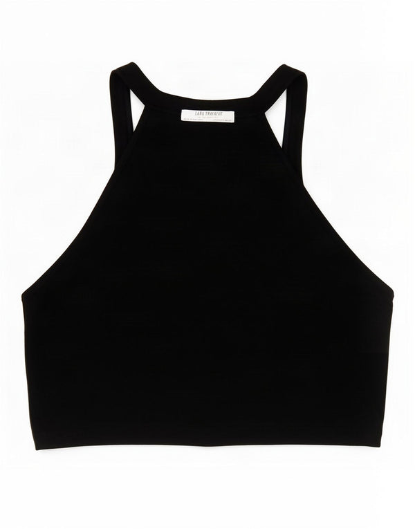 Zara Womens Crop Halter Top UK 8 Small Black