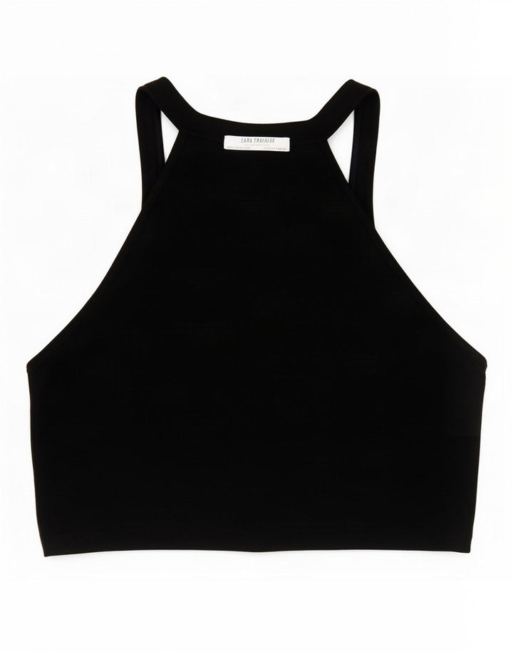 Zara Womens Crop Halter Top UK 8 Small Black