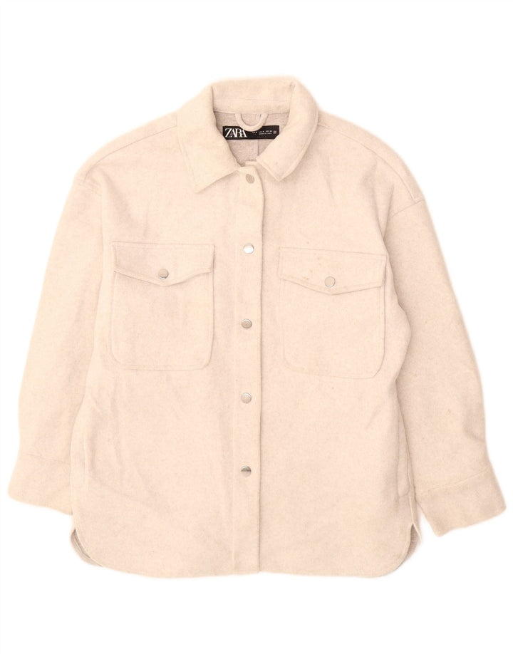 Zara Womens Overshirt Oversized Shirt UK 10 Small Off White Polyester