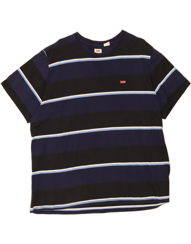 LEVI'S Mens Standard T-Shirt Top 2XL Navy Blue Striped Cotton Vintage Levi's and Second-Hand Levi's from Messina Hembry 