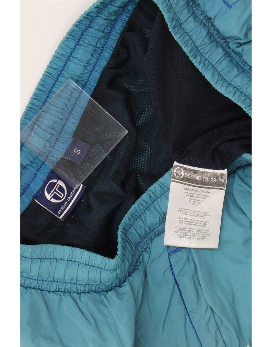 Sergio Tacchini Mens Swimming Shorts Small Turquoise Colourblock Polyamide