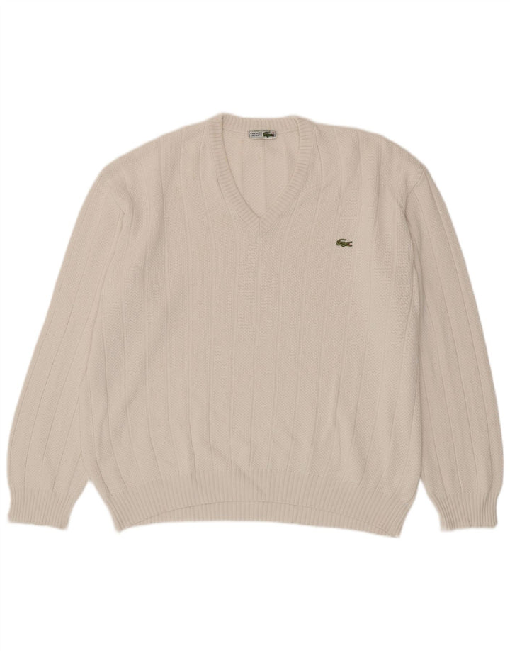 Lacoste Mens V-Neck Jumper Sweater Size 6 XL White