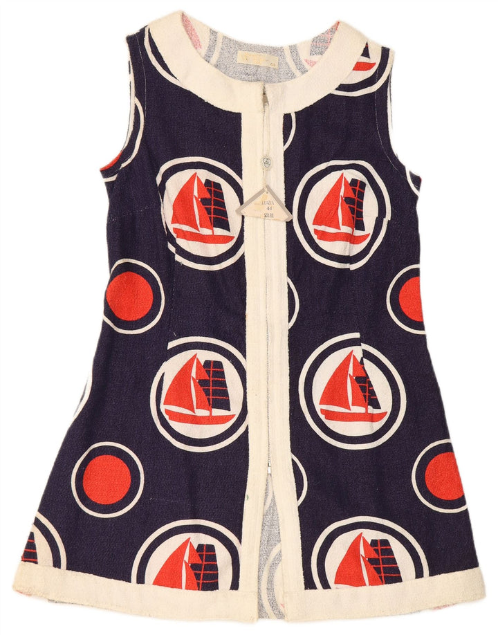 Luna Womens Sleeveless A-Line Dress IT 44 Medium Navy Blue Geometric