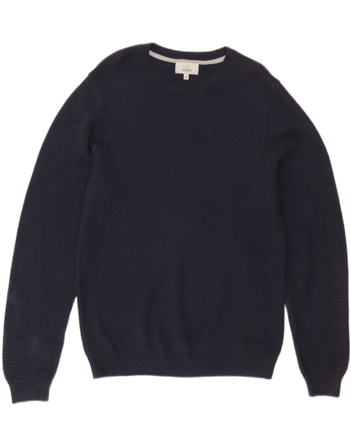 Marks & Spencer Mens Crew Neck Jumper Sweater Medium Navy Blue Cotton