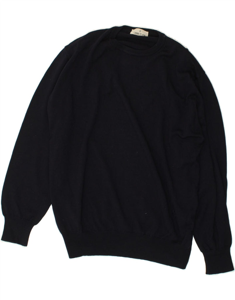 CERRUTI Mens Crew Neck Jumper Sweater IT 52 Large Navy Blue Merino Wool | Vintage Cerruti | Thrift | Second-Hand Cerruti | Used Clothing | Messina Hembry 