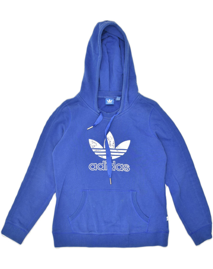 ADIDAS Womens Graphic Hoodie Jumper UK 14 Medium Blue Cotton | Vintage Adidas | Thrift | Second-Hand Adidas | Used Clothing | Messina Hembry 