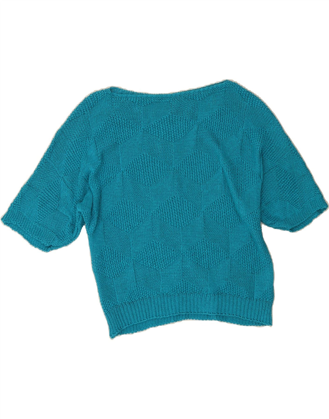 VINTAGE Womens Boat Neck Jumper Sweater UK 14 Medium Blue Geometric Vintage Vintage and Second-Hand Vintage from Messina Hembry 