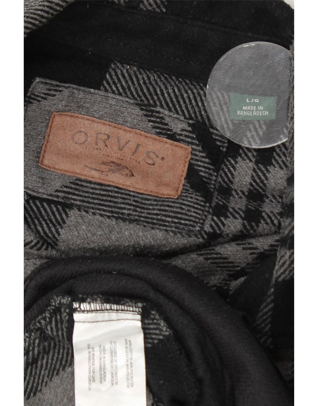 Orvis Mens Flannel Shirt Large Grey Plaid Cotton