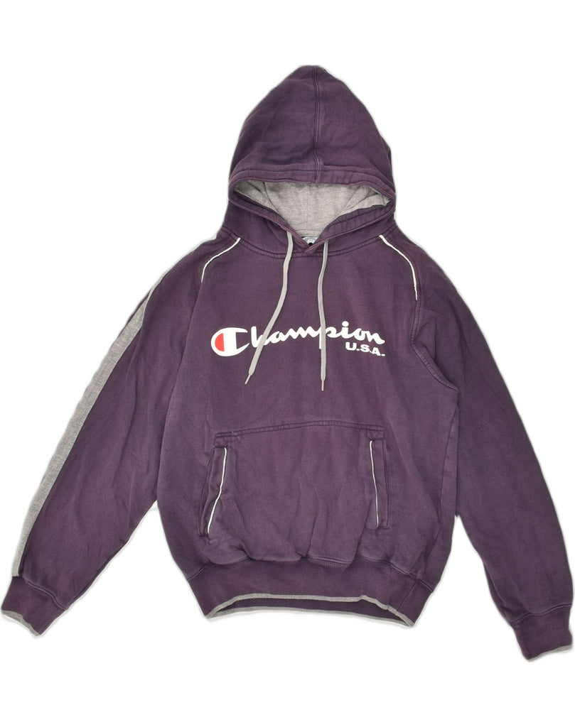 CHAMPION Womens Graphic Hoodie Jumper UK 14 Medium Purple Cotton | Vintage Champion | Thrift | Second-Hand Champion | Used Clothing | Messina Hembry 