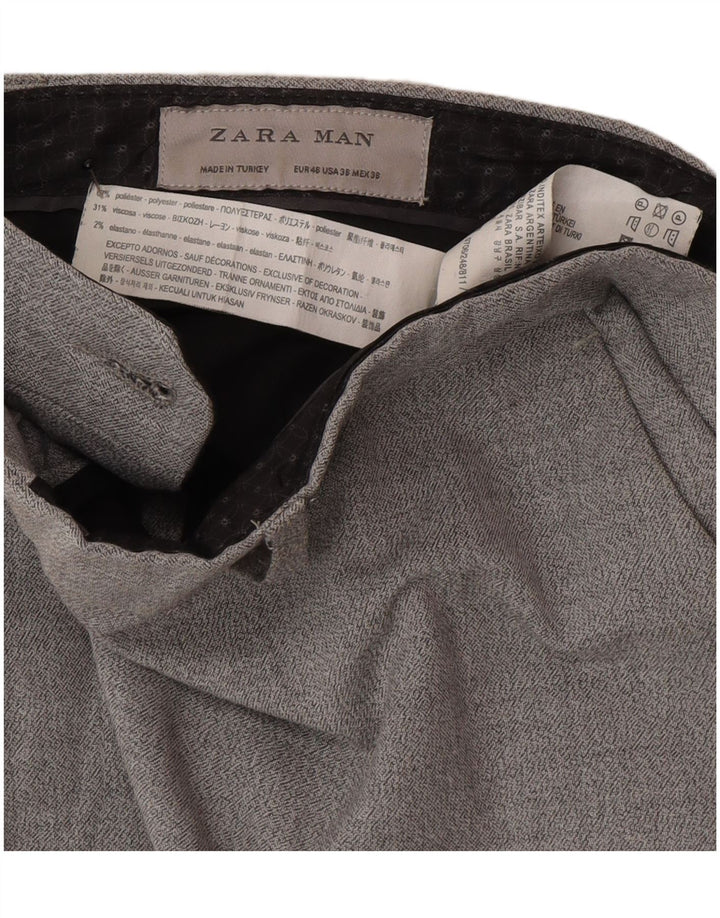 Zara Mens Slim Suit Trousers EU 46 XL W36 L33 Grey Polyester