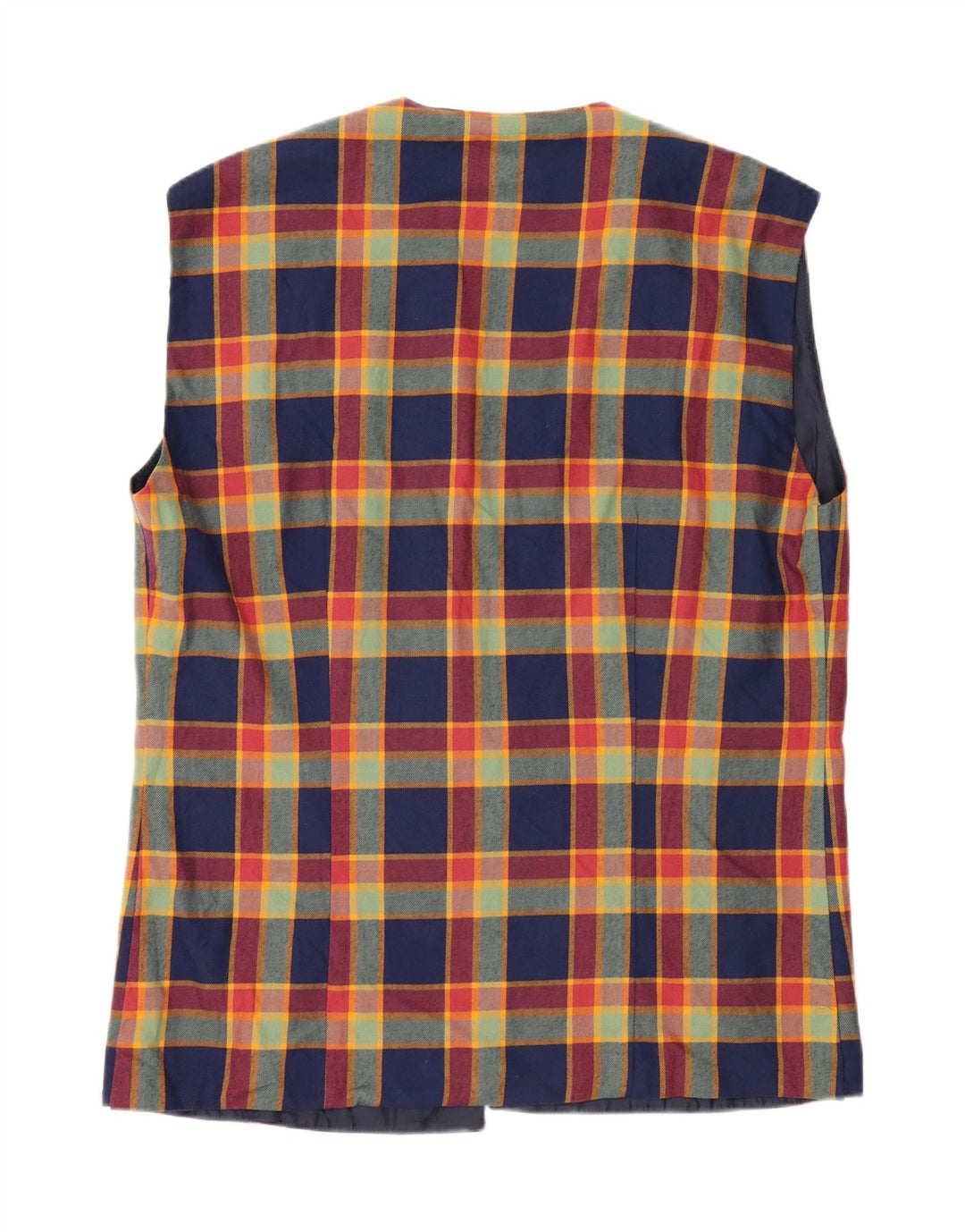 VINTAGE Womens OPEN Waistcoat UK 14 Medium Navy Blue Check Cotton Vintage Vintage and Second-Hand Vintage from Messina Hembry 