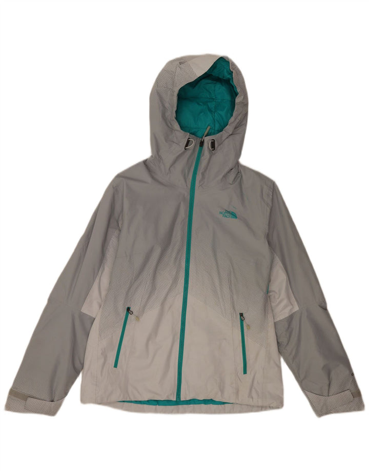 The North Face Womens Hooded Rain Jacket UK 14 Medium Grey Colourblock