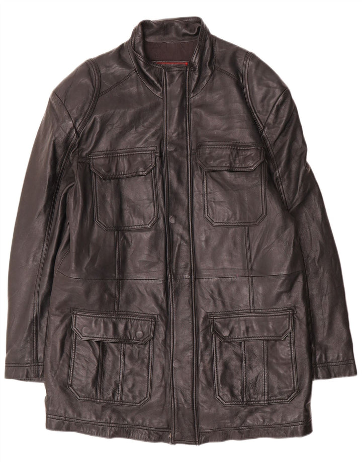 Mens Leather Coat UK 40 Large Black