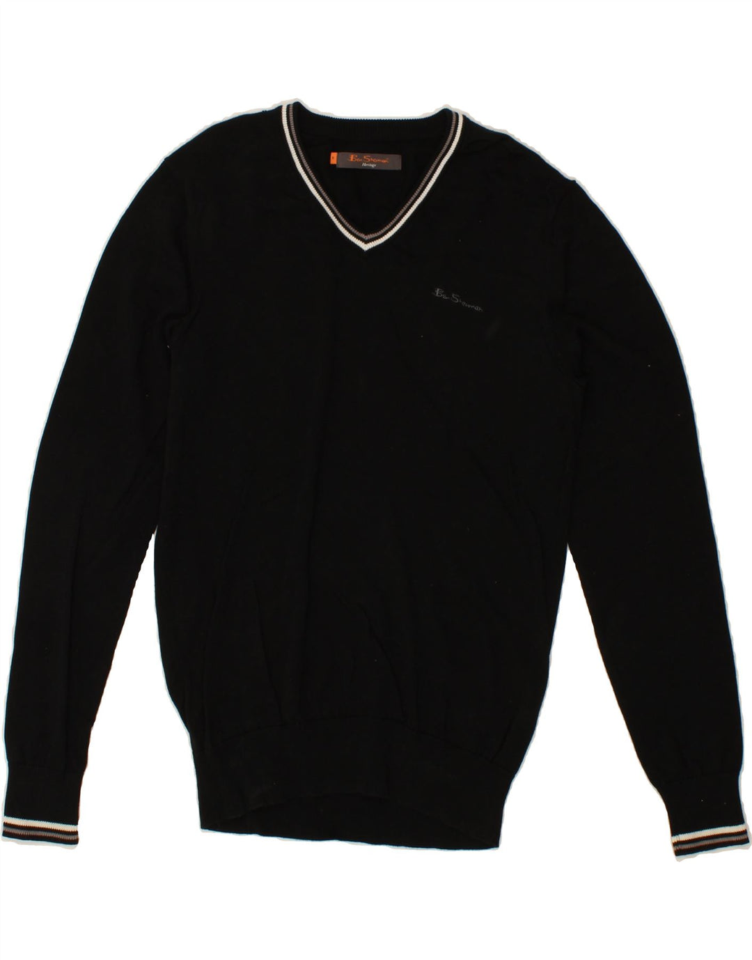 BEN SHERMAN Mens Heritage V-Neck Jumper Sweater Medium Black Cotton