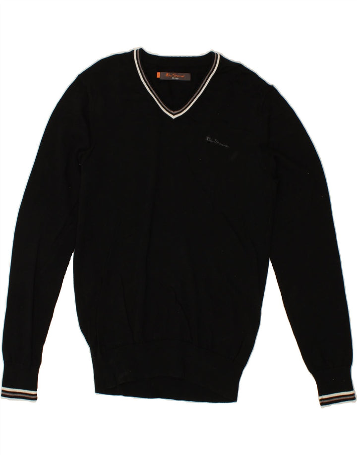BEN SHERMAN Mens Heritage V-Neck Jumper Sweater Medium Black Cotton