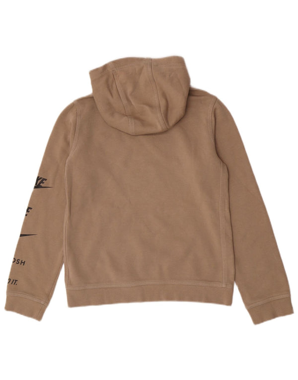 Nike Boys Swoosh Graphic Hoodie Jumper 12-13 Years Large Beige Cotton