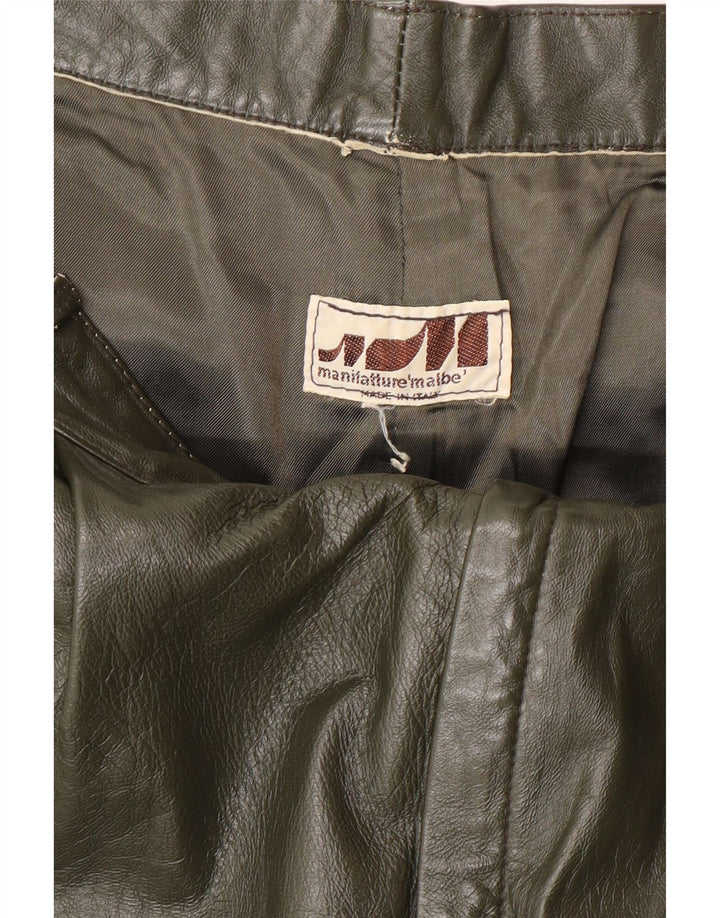 Vintage Mens Pegged Leather Trousers W34 L27 Khaki
