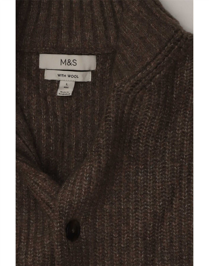Marks & Spencer Mens Cardigan Sweater Large Brown Flecked Wool