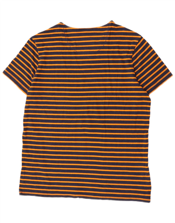 G-Star Mens T-Shirt Top XL Orange Striped
