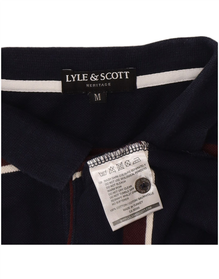 Lyle & Scott Mens Heritage Polo Shirt Medium Navy Blue Striped Cotton