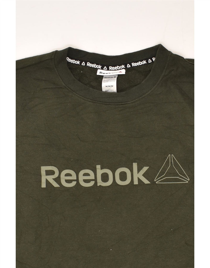 REEBOK Mens Graphic Sweatshirt Jumper Medium Khaki Cotton | Vintage Reebok | Thrift | Second-Hand Reebok | Used Clothing | Messina Hembry 