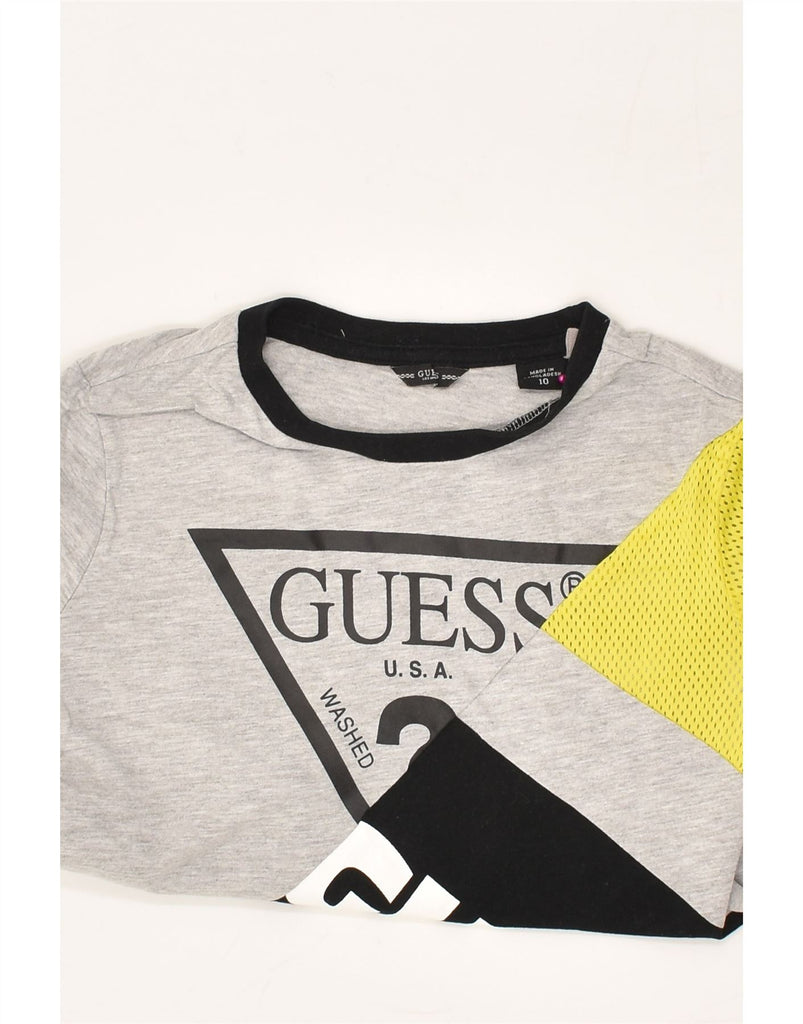 GUESS Boys Graphic Top Long Sleeve 9-10 Years Grey Colourblock Cotton | Vintage Guess | Thrift | Second-Hand Guess | Used Clothing | Messina Hembry 