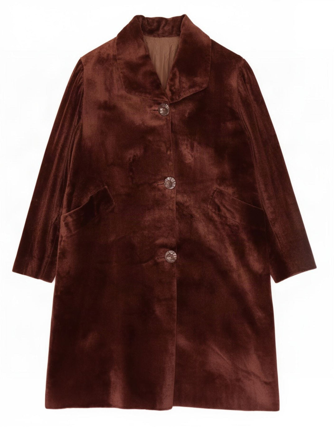 Vintage Womens Velvet Overcoat UK 14 Medium Brown