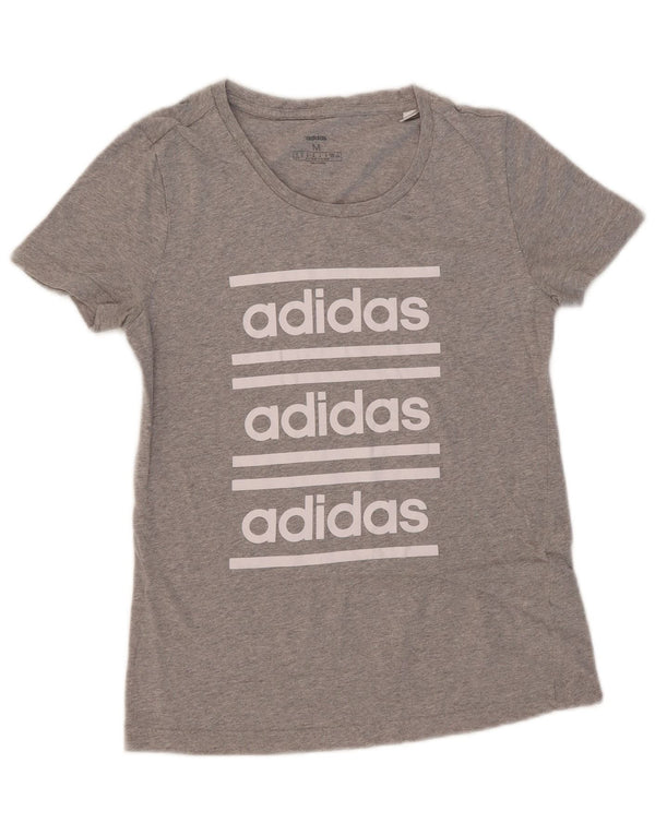 Adidas Womens Graphic T-Shirt Top UK 12/14 Medium Grey Cotton