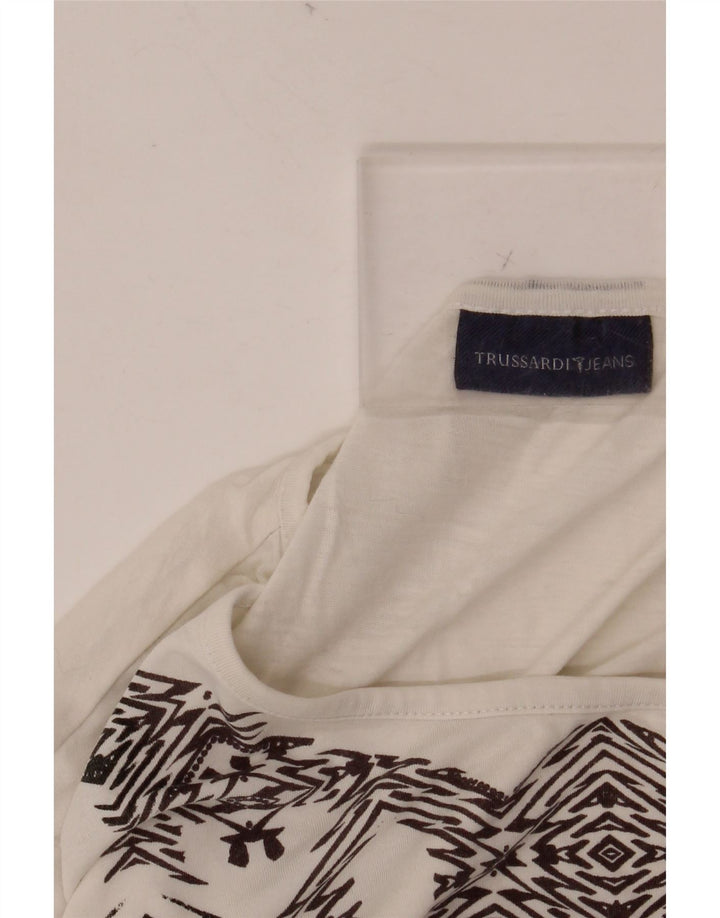 TRUSSARDI JEANS Womens Graphic T-Shirt Top UK 14 Large White Geometric