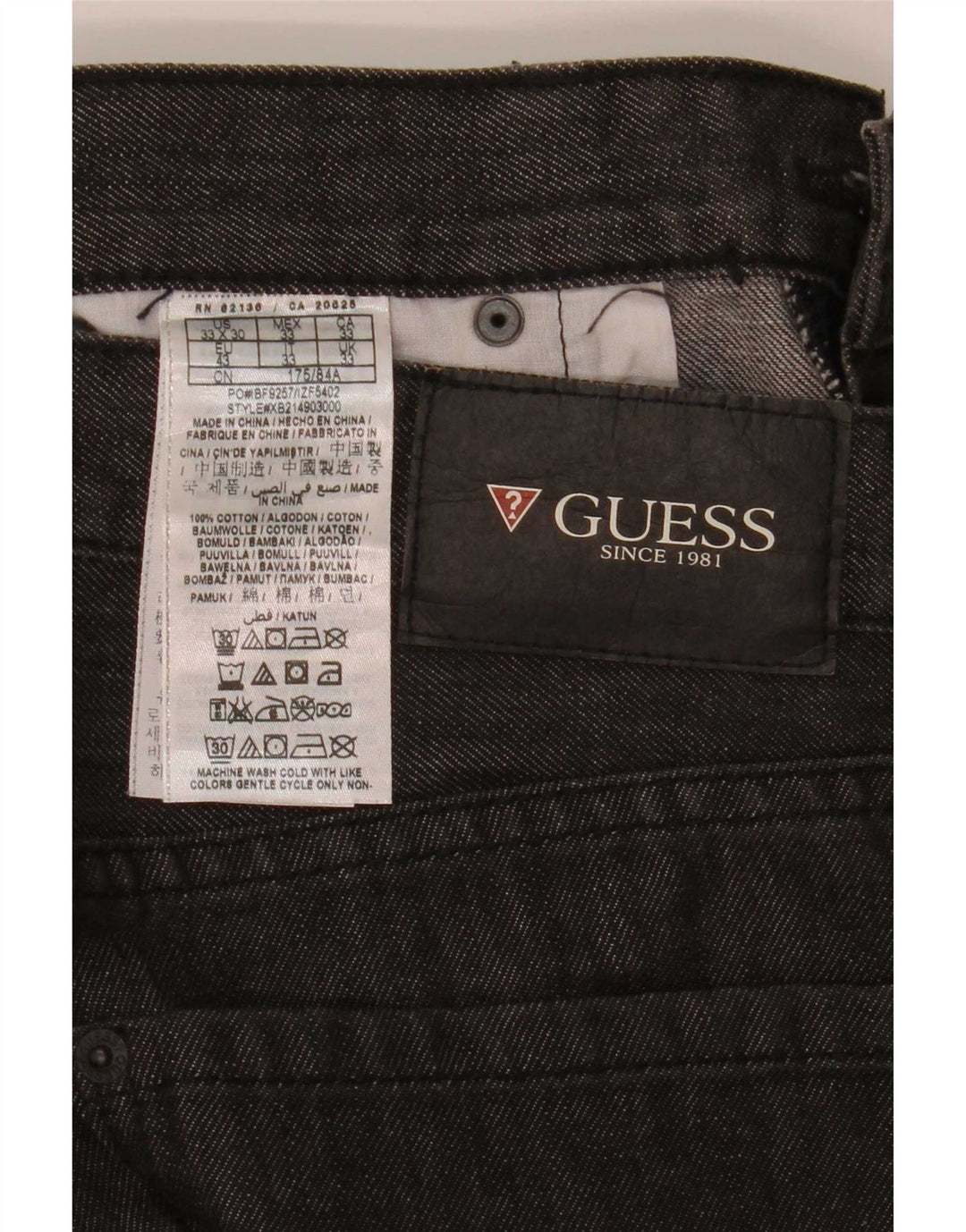 Guess Mens Straight Jeans W33 L30 Grey Cotton