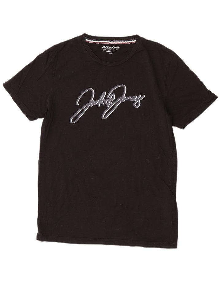 Jack & Jones Mens Graphic T-Shirt Top Small Black Cotton