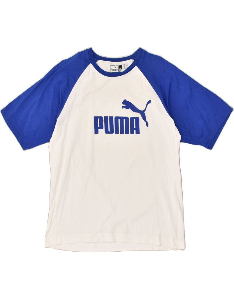 PUMA Boys Graphic T-Shirt Top 15-16 Years XL  White Colourblock Cotton | Vintage Puma | Thrift | Second-Hand Puma | Used Clothing | Messina Hembry 