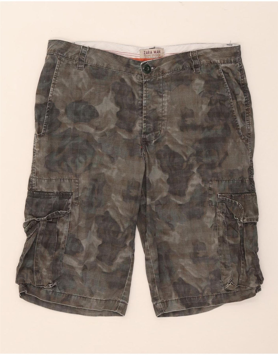 Zara Mens Cargo Shorts EU 40 Medium W31 Khaki Cotton