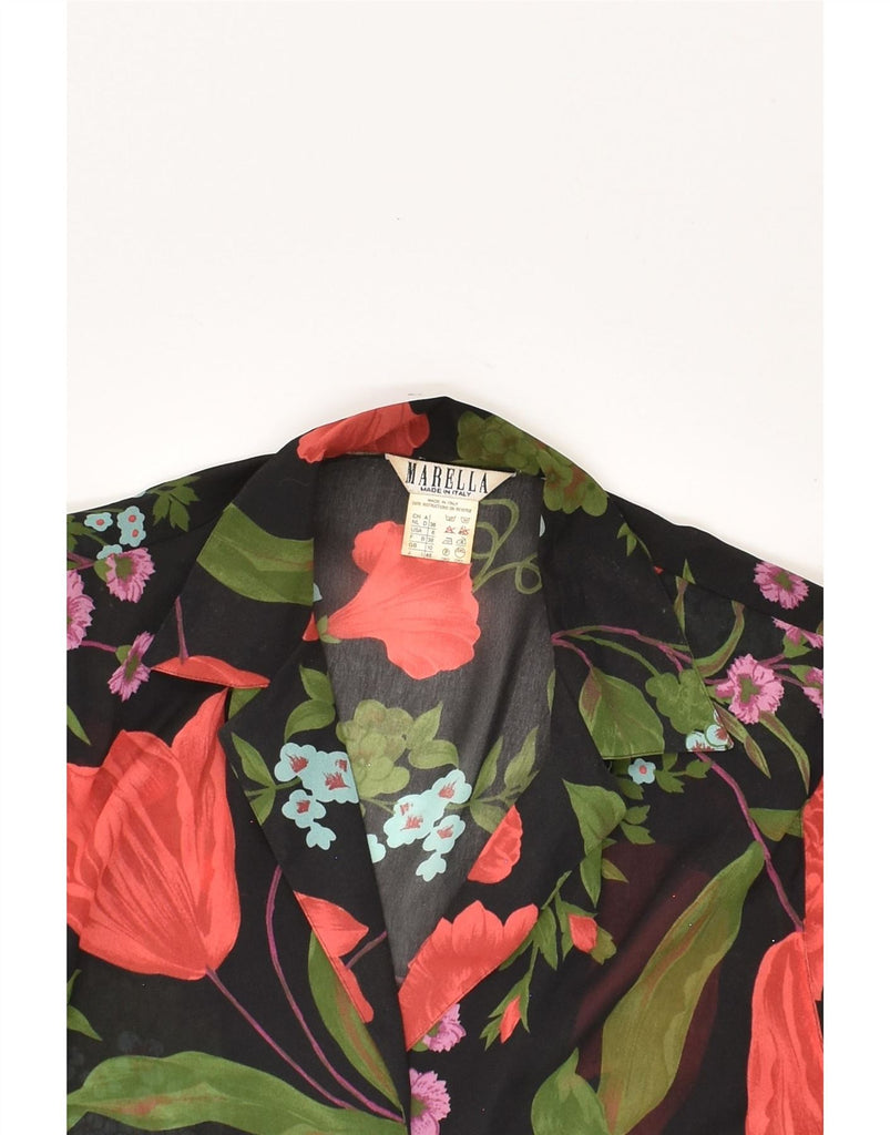 MARELLA Womens Short Sleeve Shirt UK 10 Small  Black Floral Vintage Marella and Second-Hand Marella from Messina Hembry 